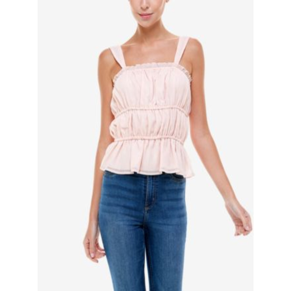 Q + A Los Angeles Juniors' Sleeveless Smocked Metallic Cami Top Pink L, $59 NWT